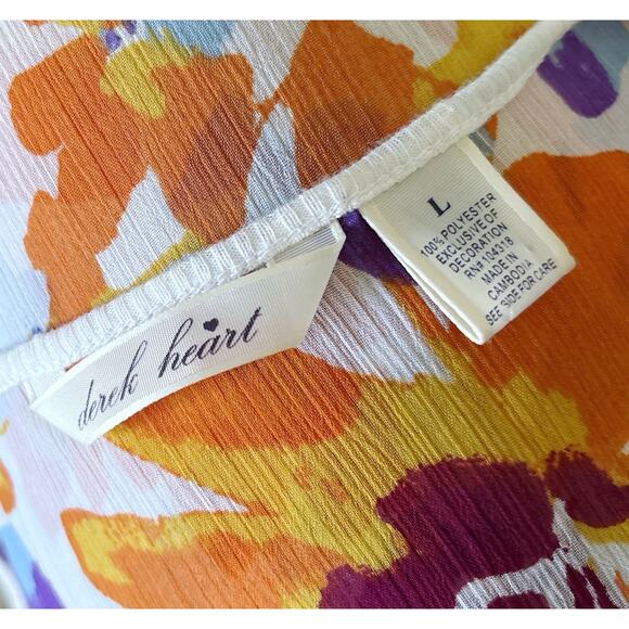 DEREK HEART Womens Size Large Sheer Sleeveless Ruffle Floral Crop Tank Top Shirt - Picture 6 of 6